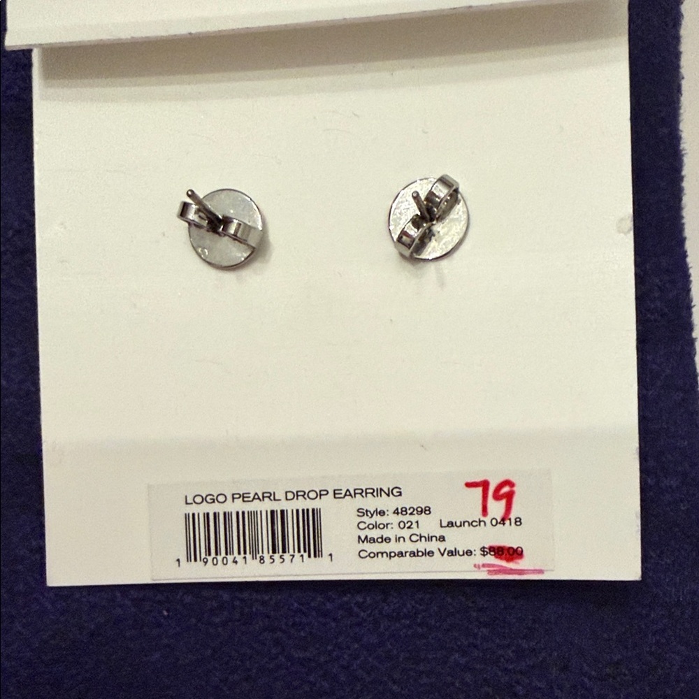 EUC Tory Burch Logo Pearl Drop Earrings - Picture 4 of 7